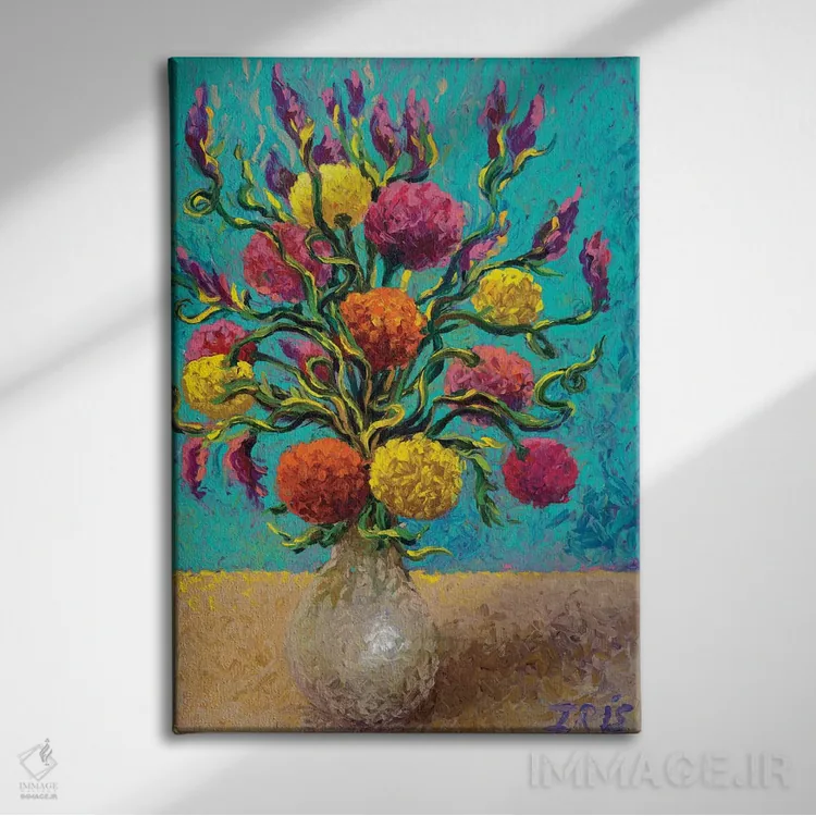 تابلو دکوراتیو گلدان تازه رنگ شده اثر آیریس اسکات - نمای روبهرو روی دیوار