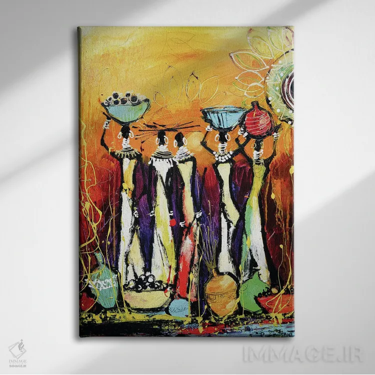 تابلو دکوراتیو زنان قبیله ای آفریقایی ۲ اثر ایرینا رومیانسه وا - نمای روبهرو روی دیوار