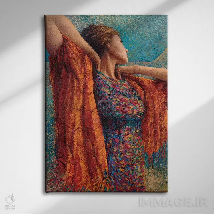 تابلو دکوراتیو خانم گیبونز و شالگردن اثر آیریس اسکات - نمای روبهرو روی دیوار