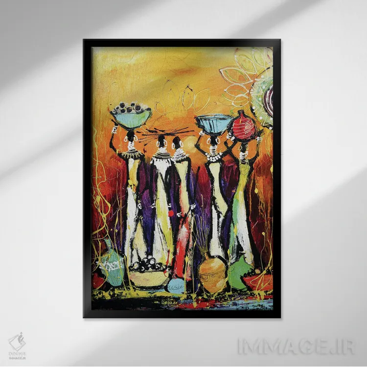 تابلو دکوراتیو زنان قبیله ای آفریقایی ۲ اثر ایرینا رومیانسه وا - نمای قابدار مشکی