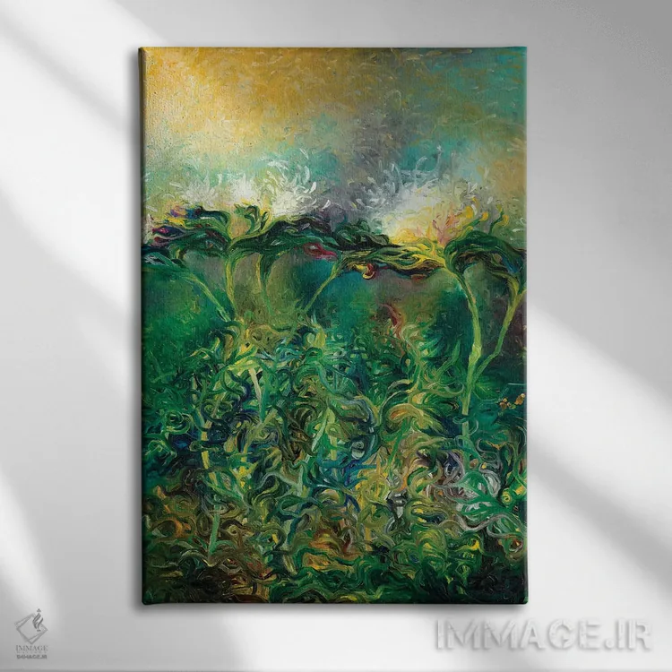 تابلو دکوراتیو شکوفه کنگر فرنگی اثر آیریس اسکات - نمای روبهرو روی دیوار