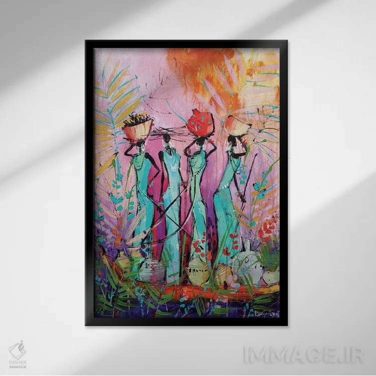 تابلو دکوراتیو زنان قبیله ای آفریقایی ۳ اثر ایرینا رومیانسه وا - نمای قابدار مشکی