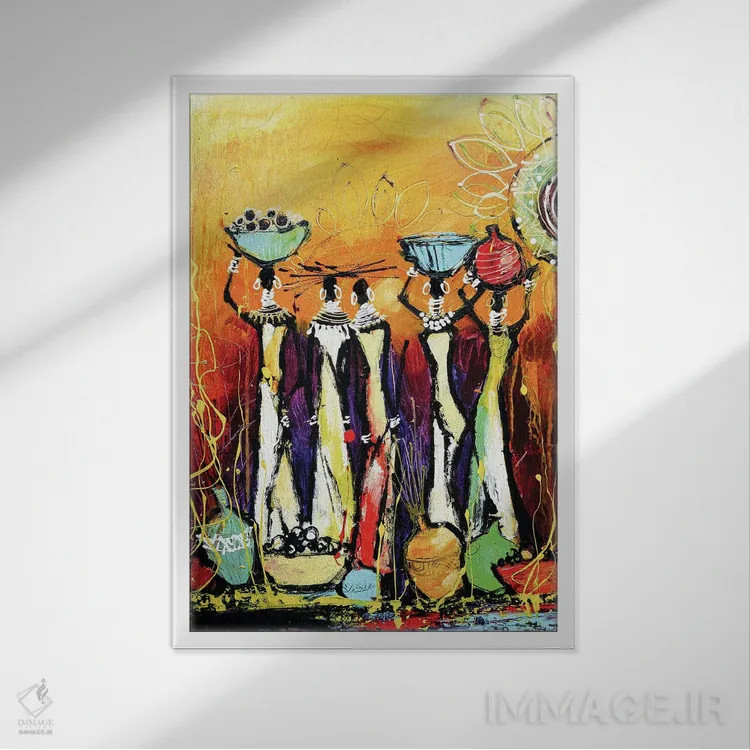 تابلو دکوراتیو زنان قبیله ای آفریقایی ۲ اثر ایرینا رومیانسه وا - نمای قابدار سفید