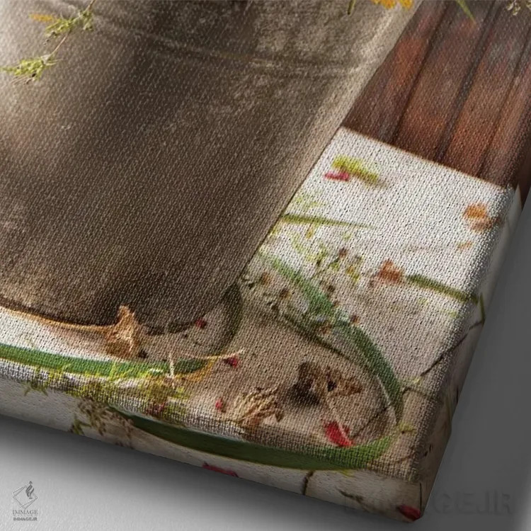 تابلو دکوراتیو گل های وحشی در سطل اثر اروین هوور - نمای نزدیک بافت بوم