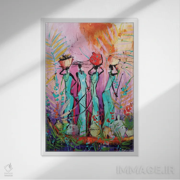تابلو دکوراتیو زنان قبیله ای آفریقایی ۳ اثر ایرینا رومیانسه وا - نمای قابدار سفید