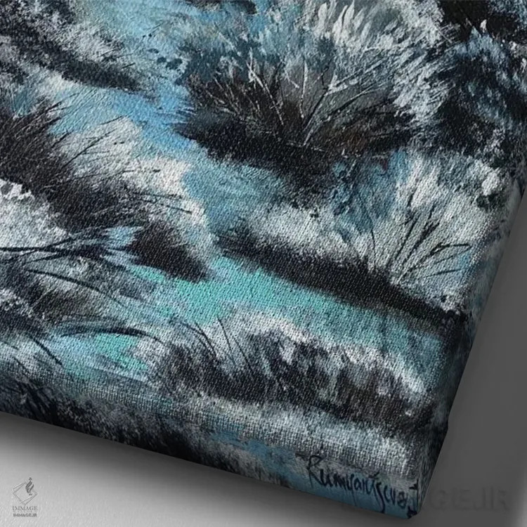 تابلو دکوراتیو منظره زمستانی اثر ایرینا رومیانسه وا - نمای نزدیک بافت بوم