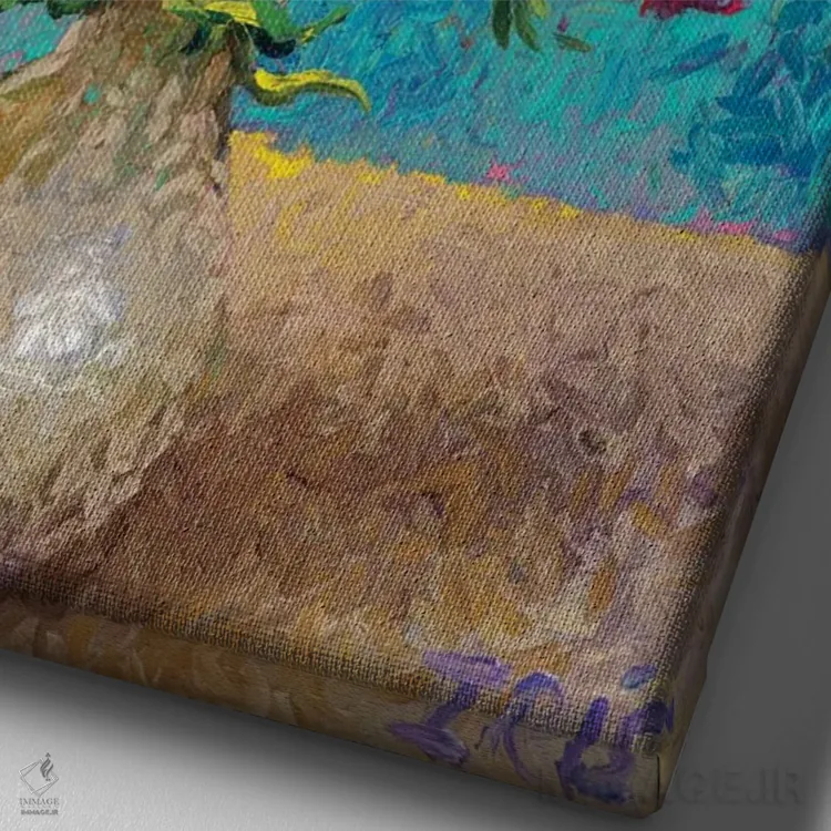 تابلو دکوراتیو گلدان تازه رنگ شده اثر آیریس اسکات - نمای نزدیک بافت بوم