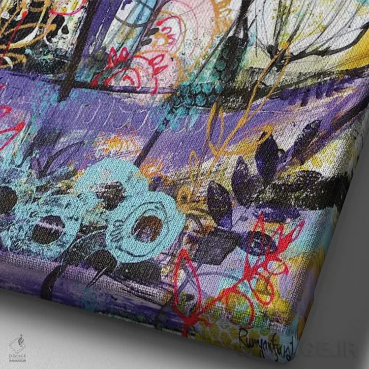 تابلو دکوراتیو زنان قبیله ای آفریقایی ۸ اثر ایرینا رومیانسه وا - نمای نزدیک بافت بوم