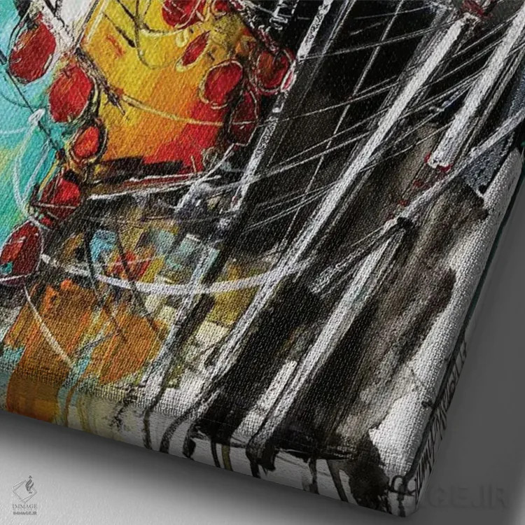 تابلو دکوراتیو قایق های بادبانی در بندرگاه اثر ایرینا رومیانسه وا - نمای نزدیک بافت بوم