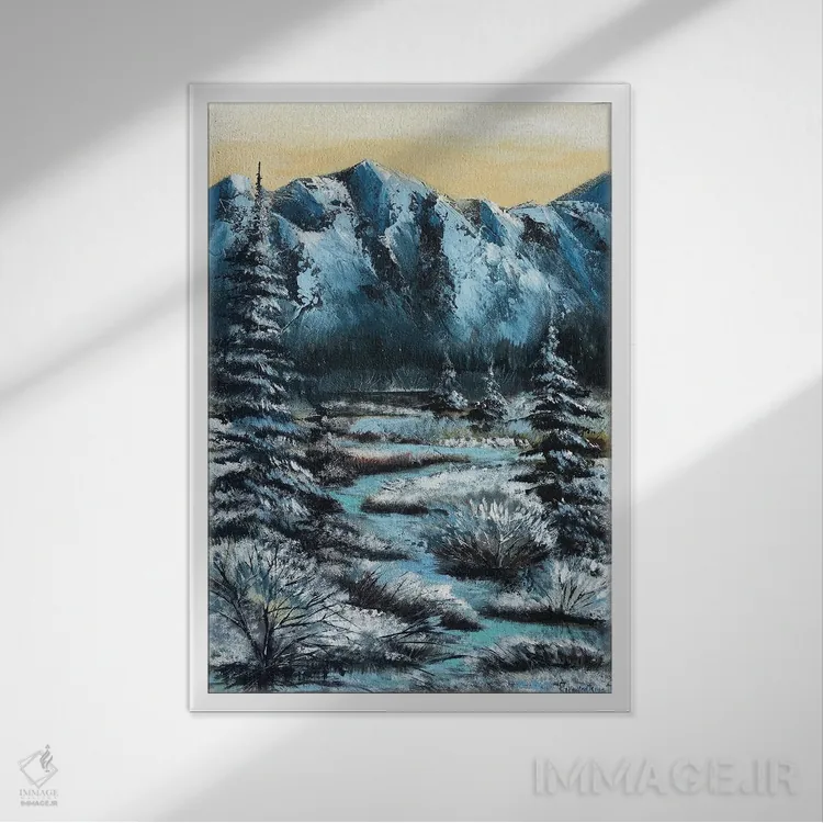 تابلو دکوراتیو منظره زمستانی اثر ایرینا رومیانسه وا - نمای قابدار سفید