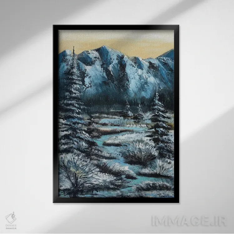 تابلو دکوراتیو منظره زمستانی اثر ایرینا رومیانسه وا - نمای قابدار مشکی