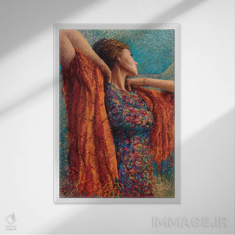 تابلو دکوراتیو خانم گیبونز و شالگردن اثر آیریس اسکات - نمای قابدار سفید