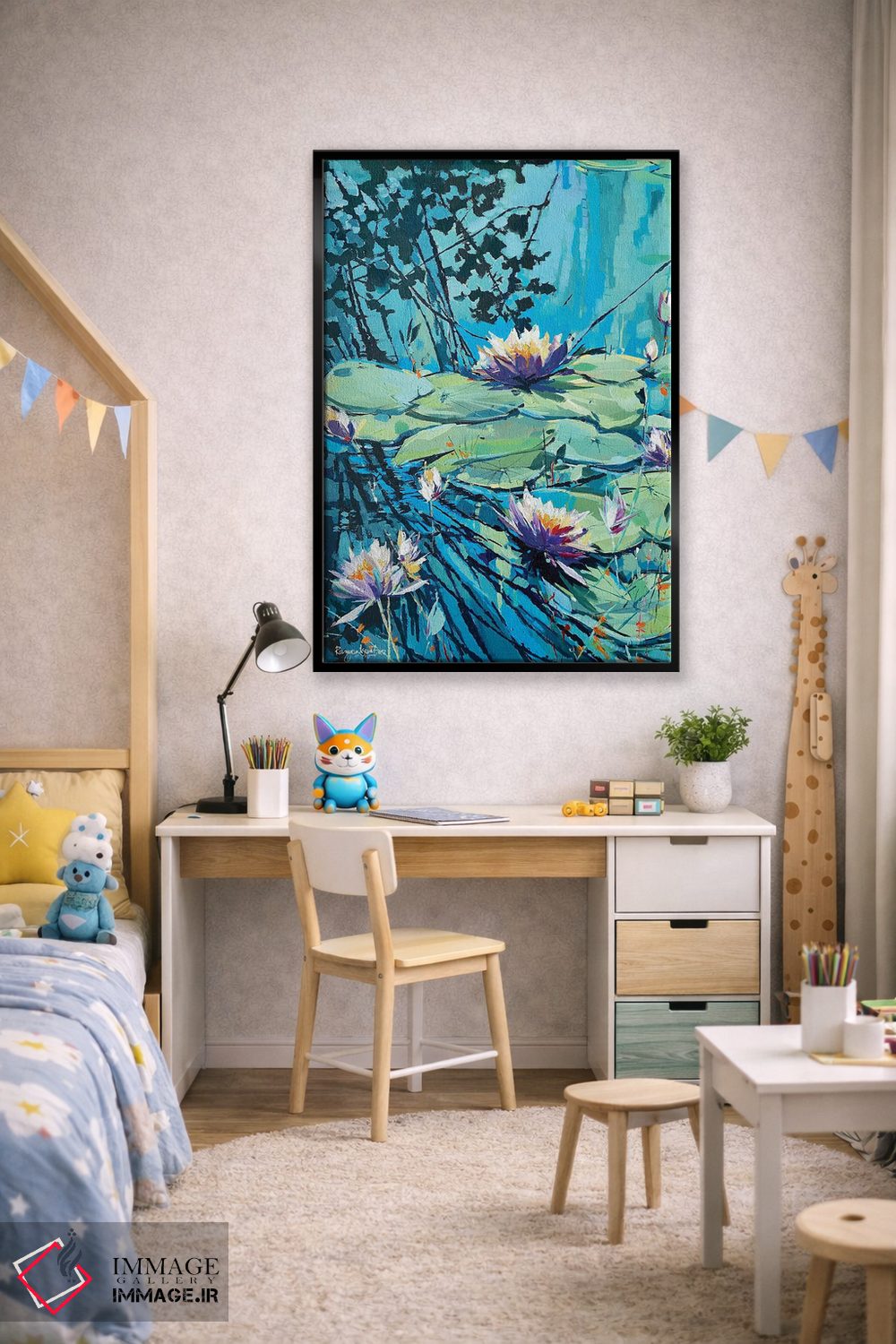 تابلو دکوراتیو نیلوفرهای آبی شکوفه دار ۲ اثر ایرینا رومیانسه وا - D2B