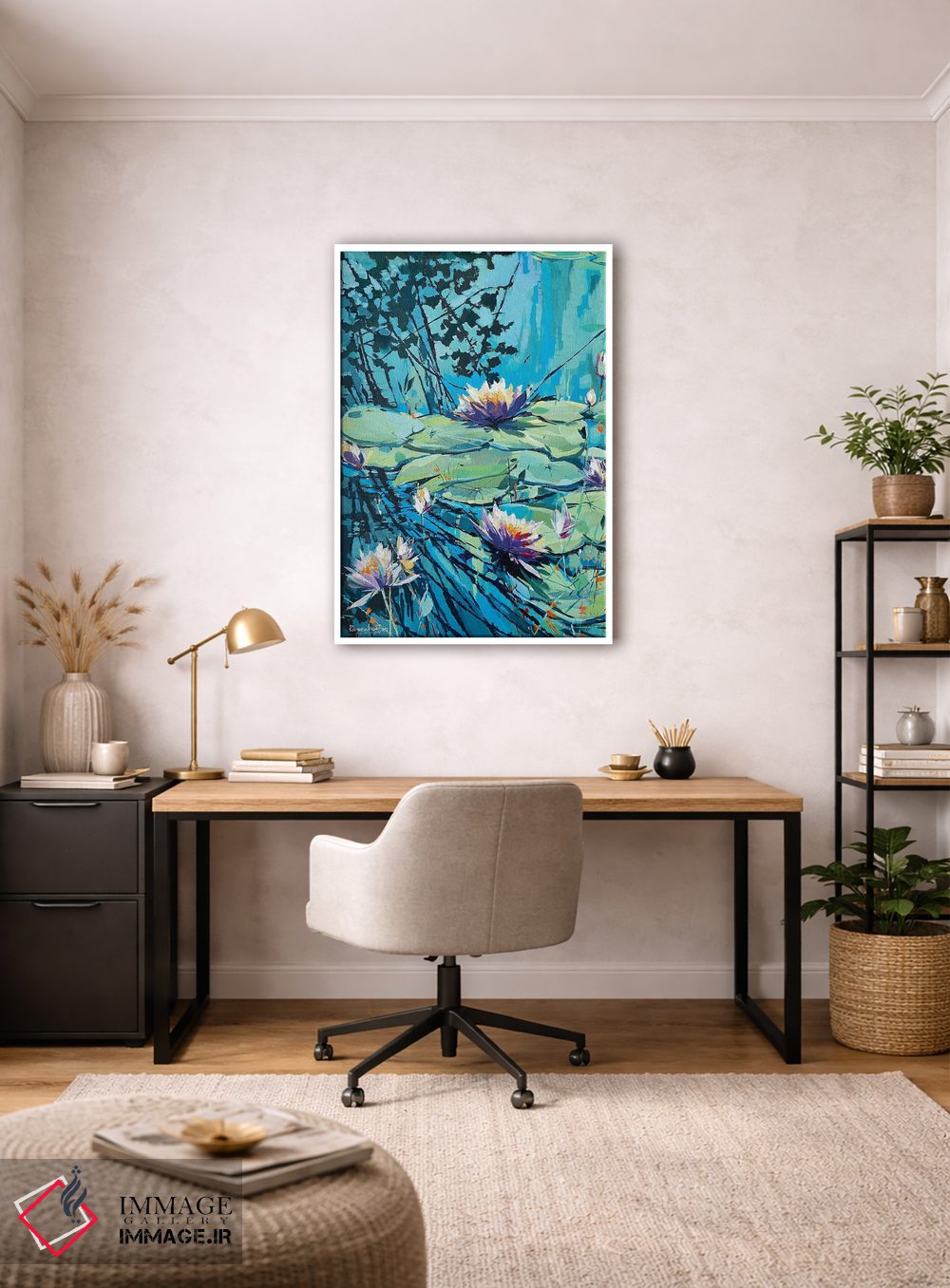 تابلو دکوراتیو نیلوفرهای آبی شکوفه دار ۲ اثر ایرینا رومیانسه وا - D3W