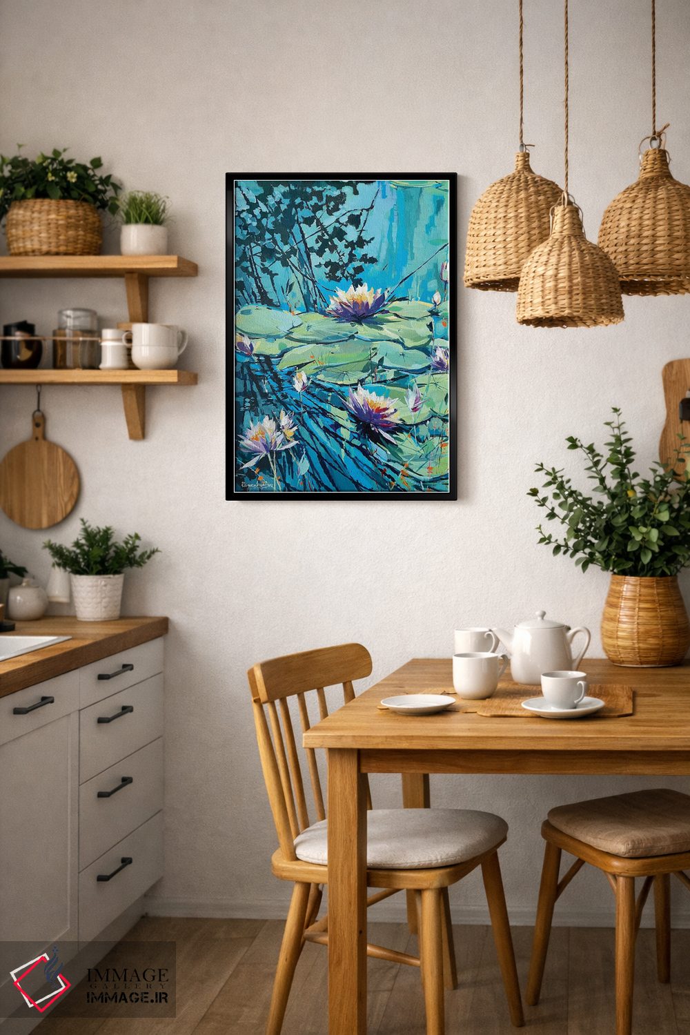 تابلو دکوراتیو نیلوفرهای آبی شکوفه دار ۲ اثر ایرینا رومیانسه وا - D6B