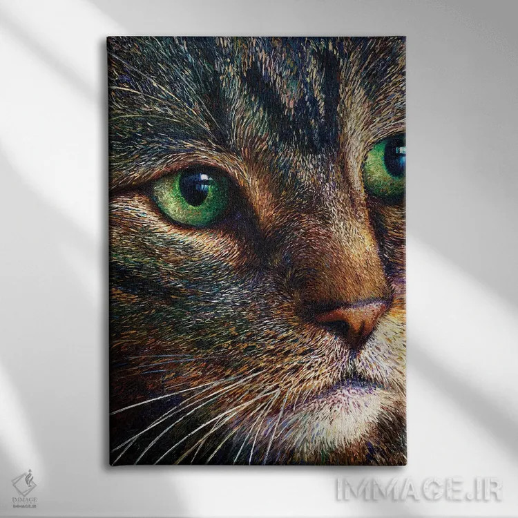 تابلو دکوراتیو گربه خال دار بروکلی اثر آیریس اسکات - نمای روبهرو روی دیوار