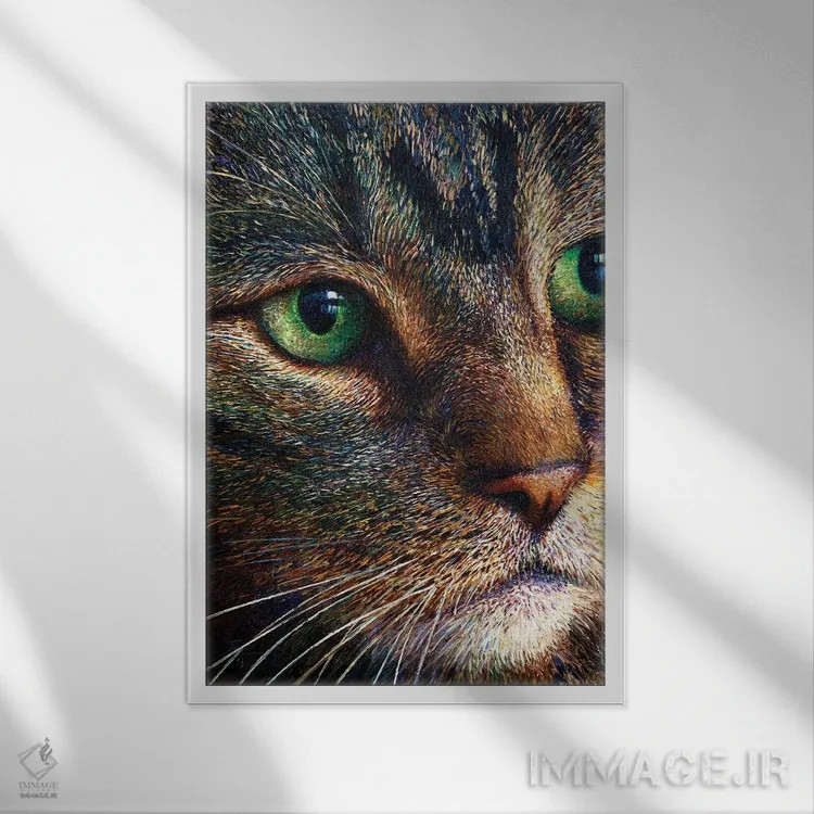 تابلو دکوراتیو گربه خال دار بروکلی اثر آیریس اسکات - نمای قابدار سفید