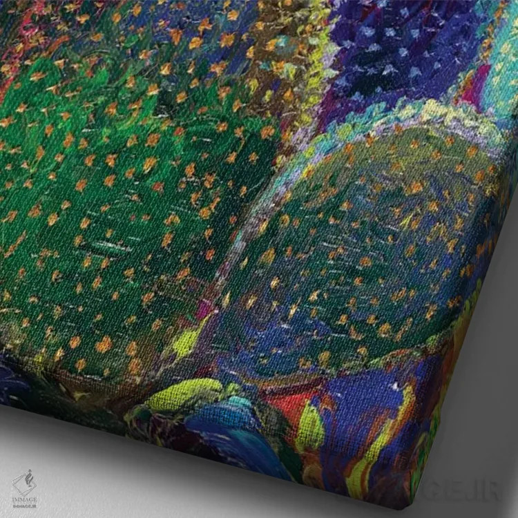 تابلو دکوراتیو کاکتوس شبانه اثر آیریس اسکات - نمای نزدیک بافت بوم