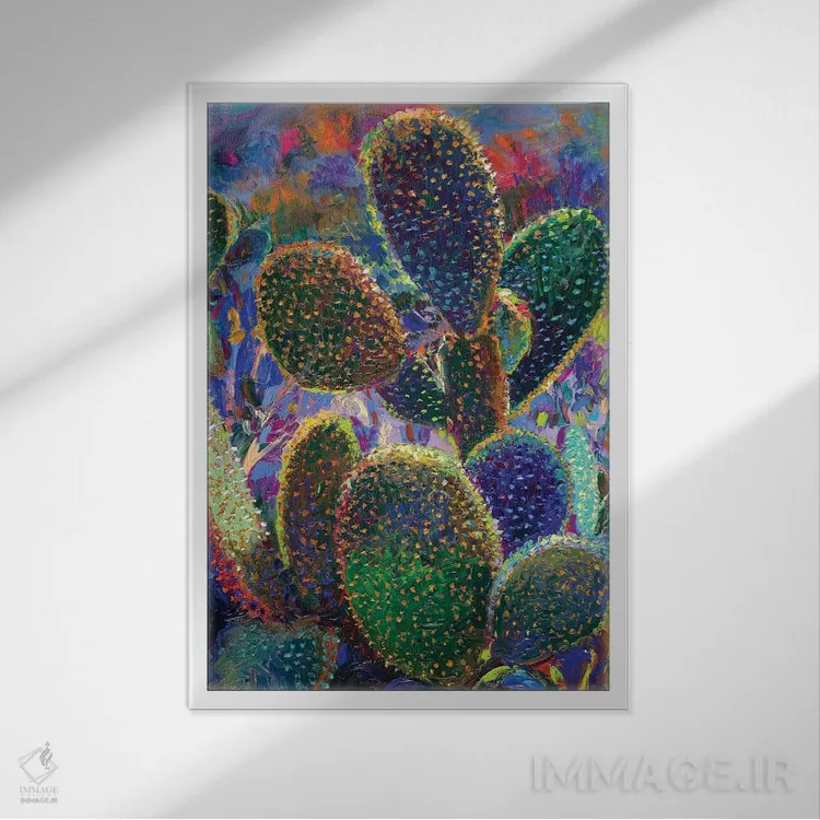 تابلو دکوراتیو کاکتوس شبانه اثر آیریس اسکات - نمای قابدار سفید