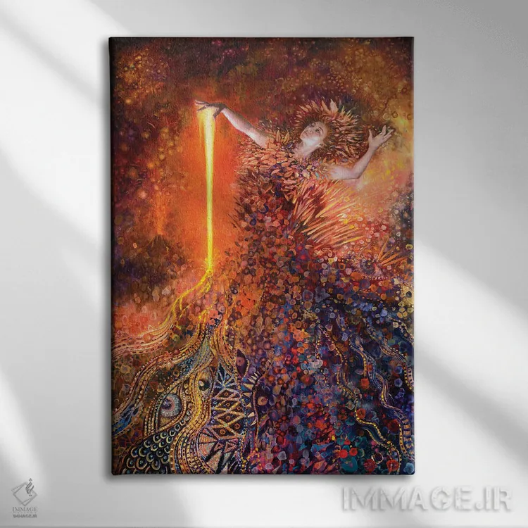 تابلو دکوراتیو الهه آتش اثر آیریس اسکات - نمای روبهرو روی دیوار