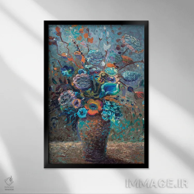 تابلو دکوراتیو سبزی خردل اثر آیریس اسکات - نمای قابدار مشکی