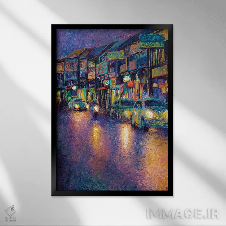 تابلو دکوراتیو چراغ های جلو تای من اثر آیریس اسکات - نمای قابدار مشکی