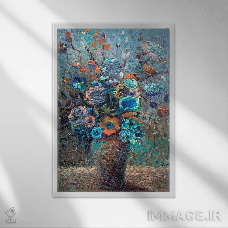 تابلو دکوراتیو سبزی خردل اثر آیریس اسکات - نمای قابدار سفید
