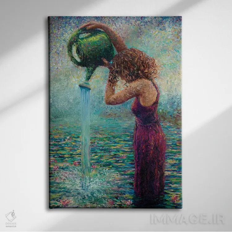 تابلو دکوراتیو نیلوفرهای آبی تشنه اثر آیریس اسکات - نمای روبهرو روی دیوار