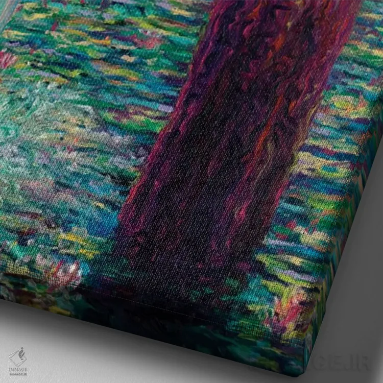 تابلو دکوراتیو نیلوفرهای آبی تشنه اثر آیریس اسکات - نمای نزدیک بافت بوم