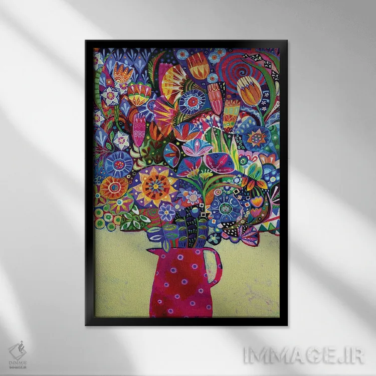 تابلو دکوراتیو شادی در یک ظرف اثر ایماجن اسکیلی - نمای قابدار مشکی