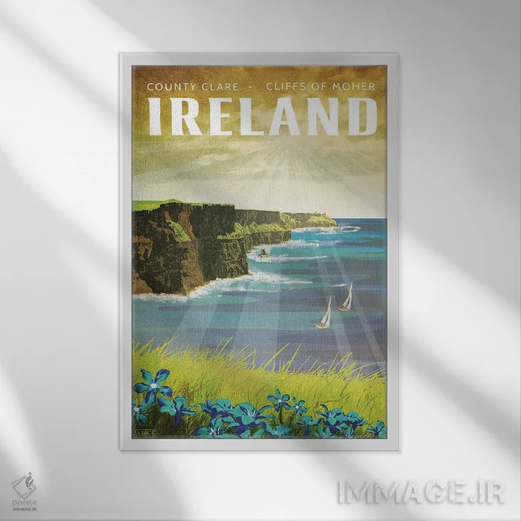 تابلو دکوراتیو ایرلند-صخره های موهر اثر میسی ایمز - نمای قابدار سفید