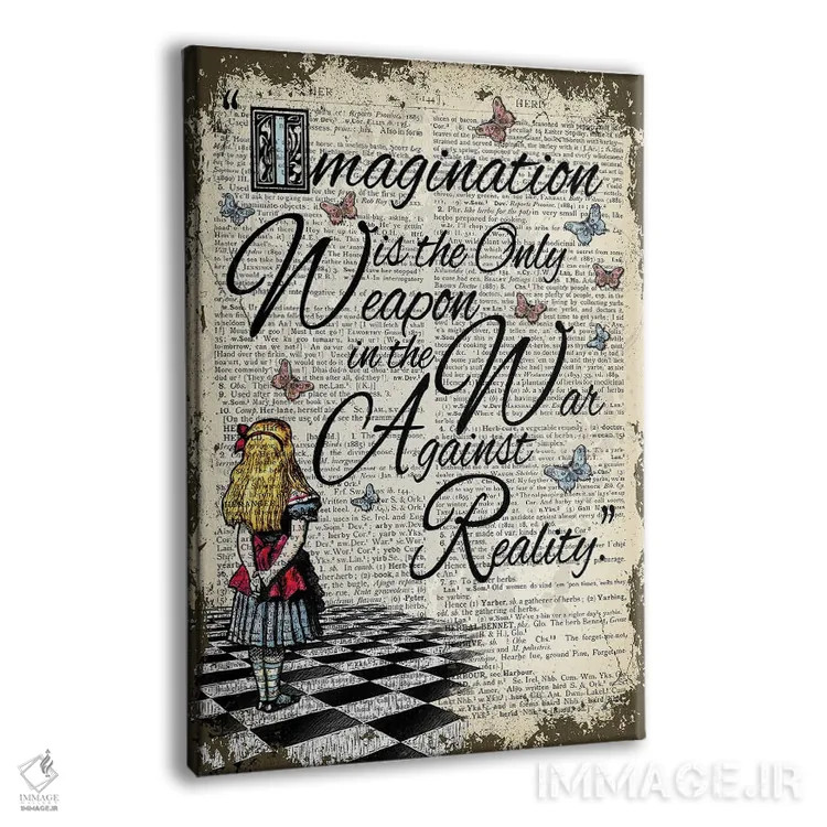 تابلو دکوراتیو آلیس در سرزمین عجایب "تخیل تنها سلاح است" اثر این د فریم شاپ - نمای پرسپکتیو محصول