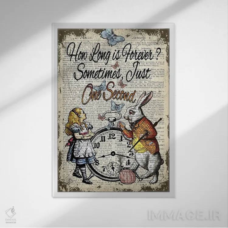 تابلو دکوراتیو آلیس در سرزمین عجایب "یک ثانیه" اثر این د فریم شاپ - نمای قابدار سفید