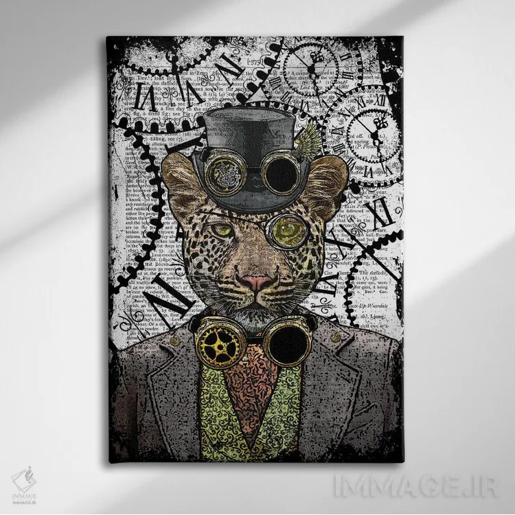 تابلو دکوراتیو پلنگ استیم پانک اثر این د فریم شاپ - نمای روبهرو روی دیوار