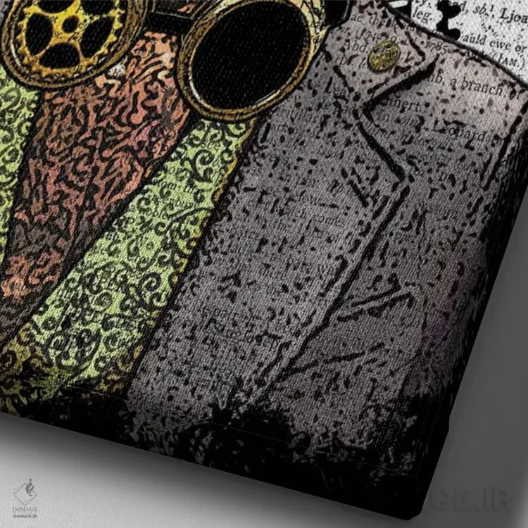 تابلو دکوراتیو پلنگ استیم پانک اثر این د فریم شاپ - نمای نزدیک بافت بوم