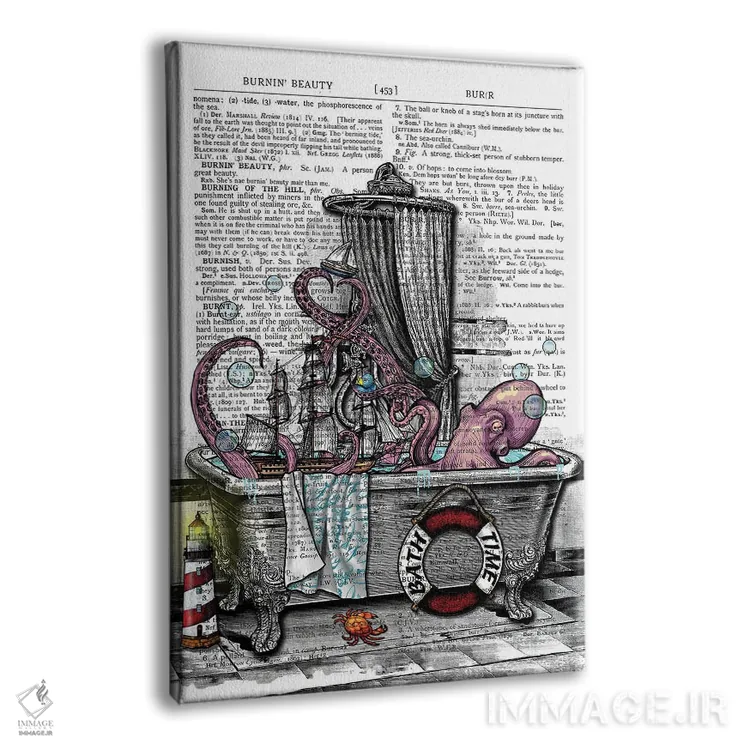 تابلو دکوراتیو یک هشت پا در وان است اثر این د فریم شاپ - نمای پرسپکتیو محصول