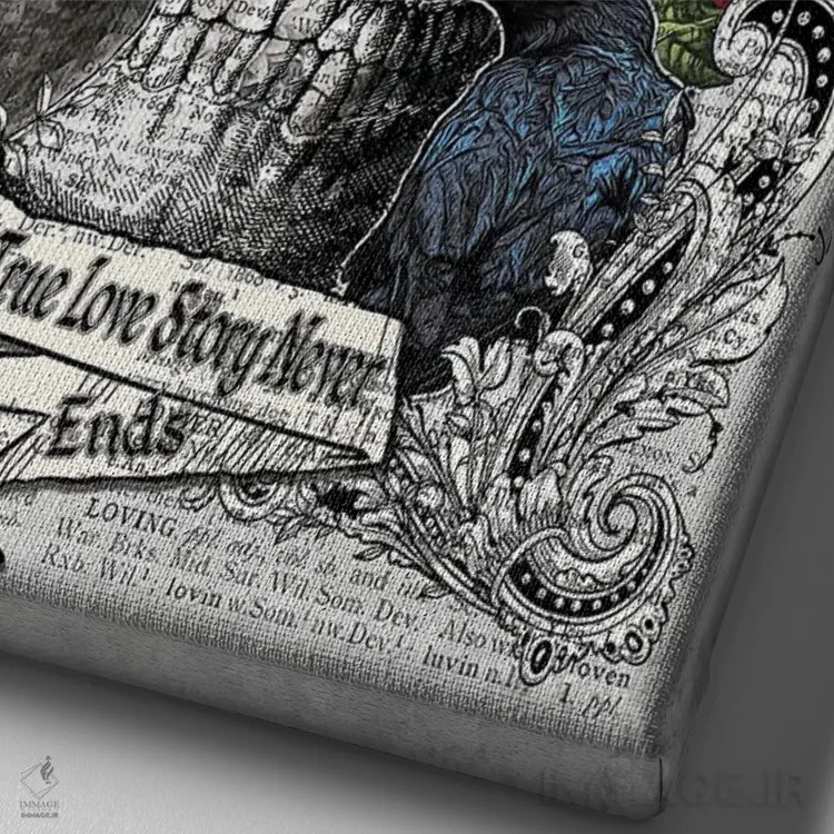 تابلو دکوراتیو عشق واقعی هرگز تمام نمی شود اثر این د فریم شاپ - نمای نزدیک بافت بوم