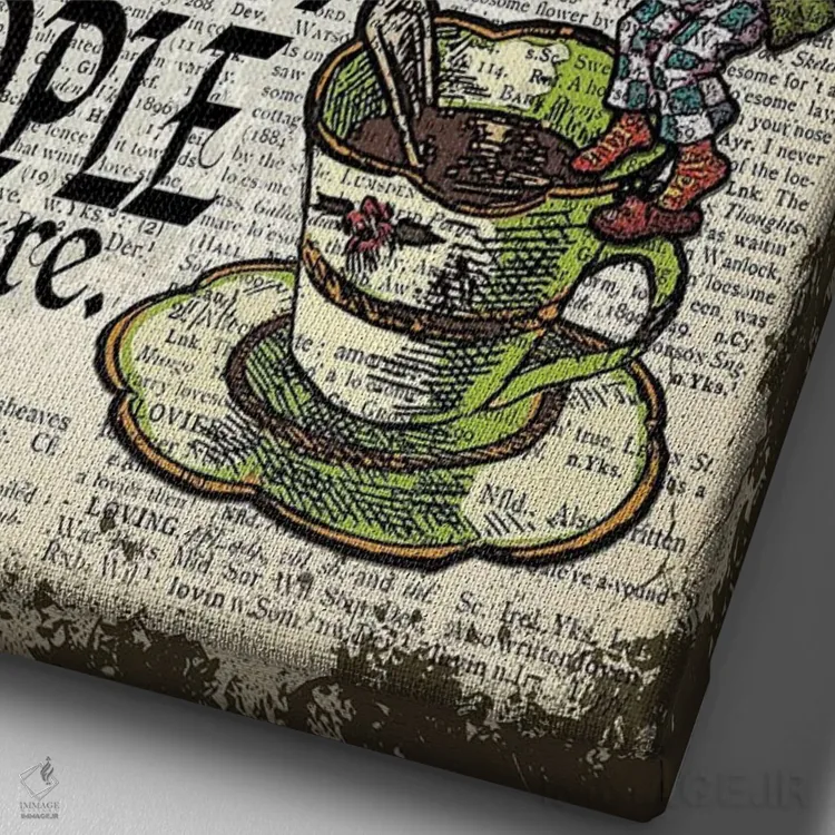 تابلو دکوراتیو آلیس در سرزمین عجایب "کلاه دوز دیوانه / دیوانه" اثر این د فریم شاپ - نمای نزدیک بافت بوم