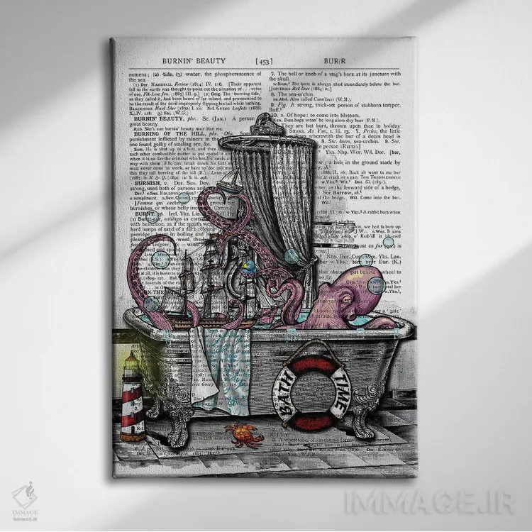 تابلو دکوراتیو یک هشت پا در وان است اثر این د فریم شاپ - نمای روبهرو روی دیوار