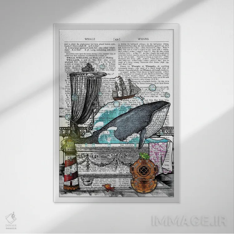 تابلو دکوراتیو یک نهنگ در وان است اثر این د فریم شاپ - نمای قابدار سفید