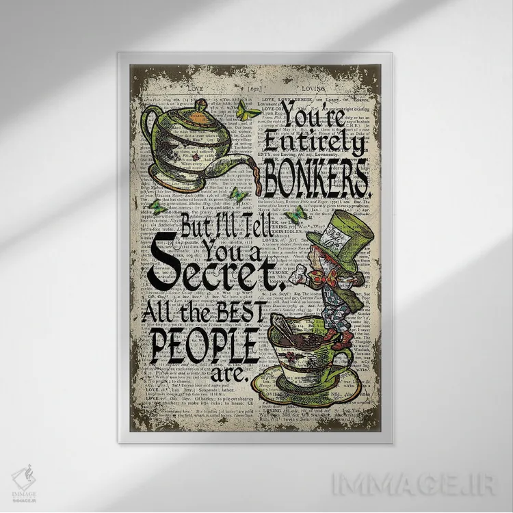 تابلو دکوراتیو آلیس در سرزمین عجایب "کلاه دوز دیوانه / دیوانه" اثر این د فریم شاپ - نمای قابدار سفید