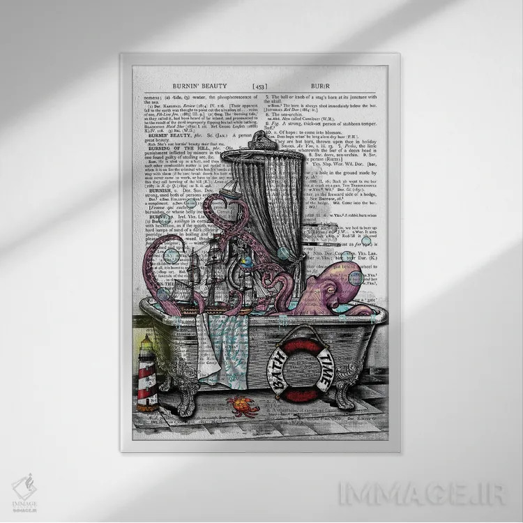 تابلو دکوراتیو یک هشت پا در وان است اثر این د فریم شاپ - نمای قابدار سفید