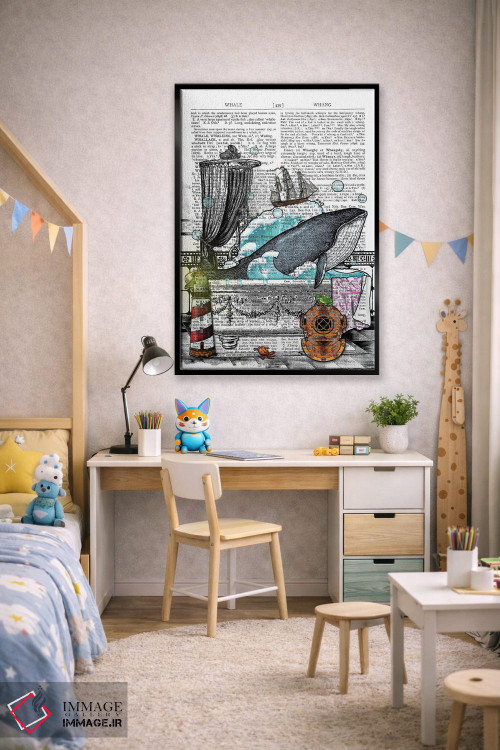 تابلو دکوراتیو یک نهنگ در وان است اثر این د فریم شاپ - D2B