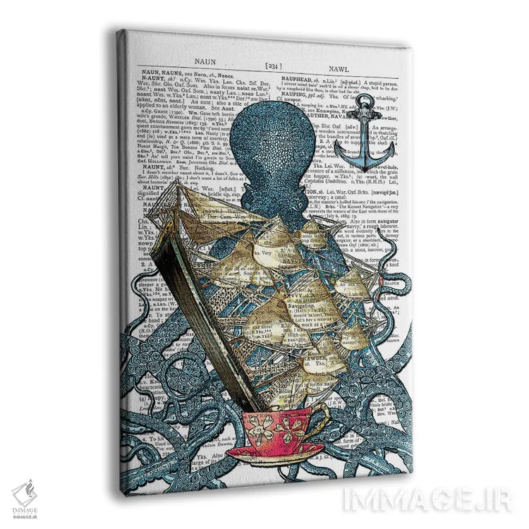 تابلو دکوراتیو اختاپوس آبی اثر این د فریم شاپ - نمای پرسپکتیو محصول