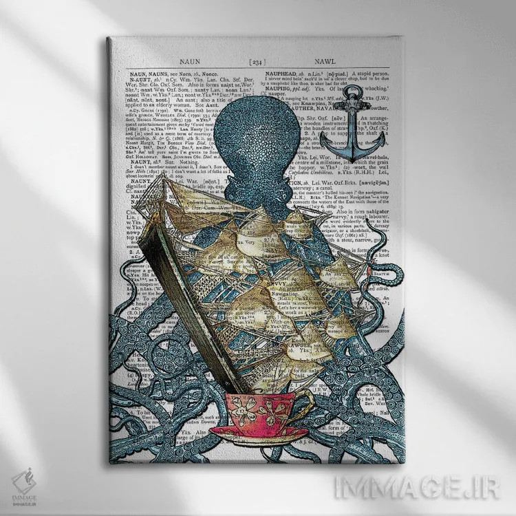 تابلو دکوراتیو اختاپوس آبی اثر این د فریم شاپ - نمای روبهرو روی دیوار