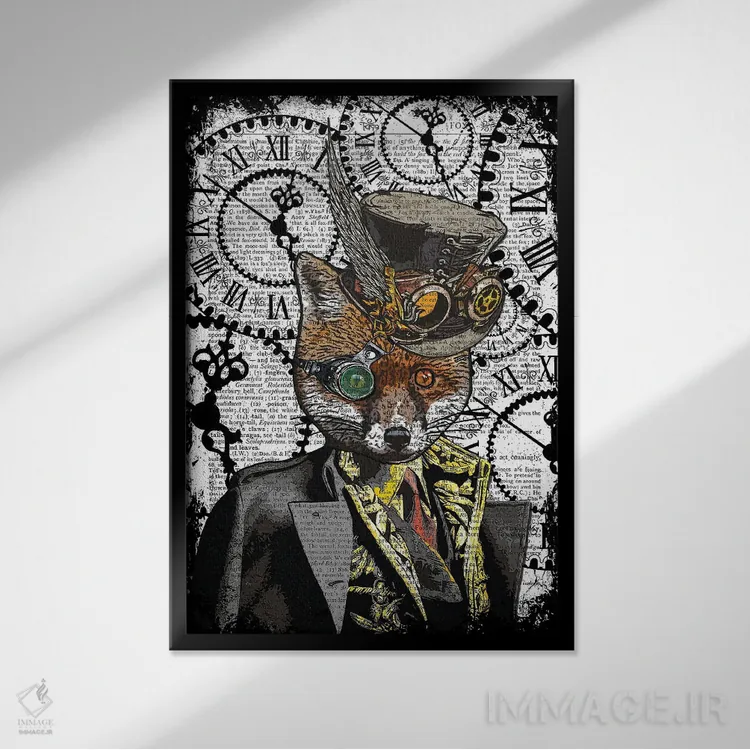 تابلو دکوراتیو روباه استیم پانک اثر این د فریم شاپ - نمای قابدار مشکی