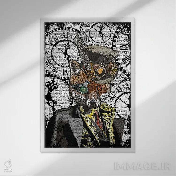 تابلو دکوراتیو روباه استیم پانک اثر این د فریم شاپ - نمای قابدار سفید