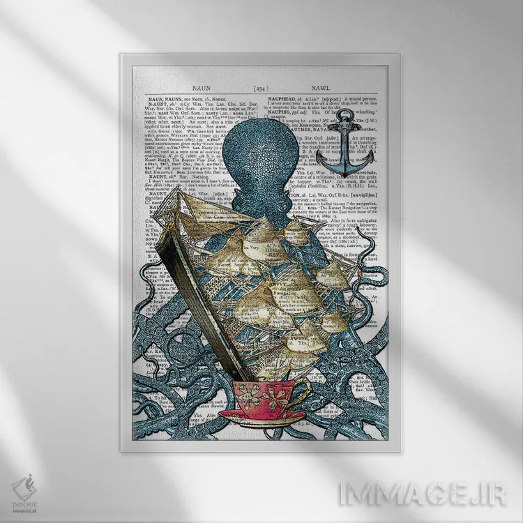 تابلو دکوراتیو اختاپوس آبی اثر این د فریم شاپ - نمای قابدار سفید