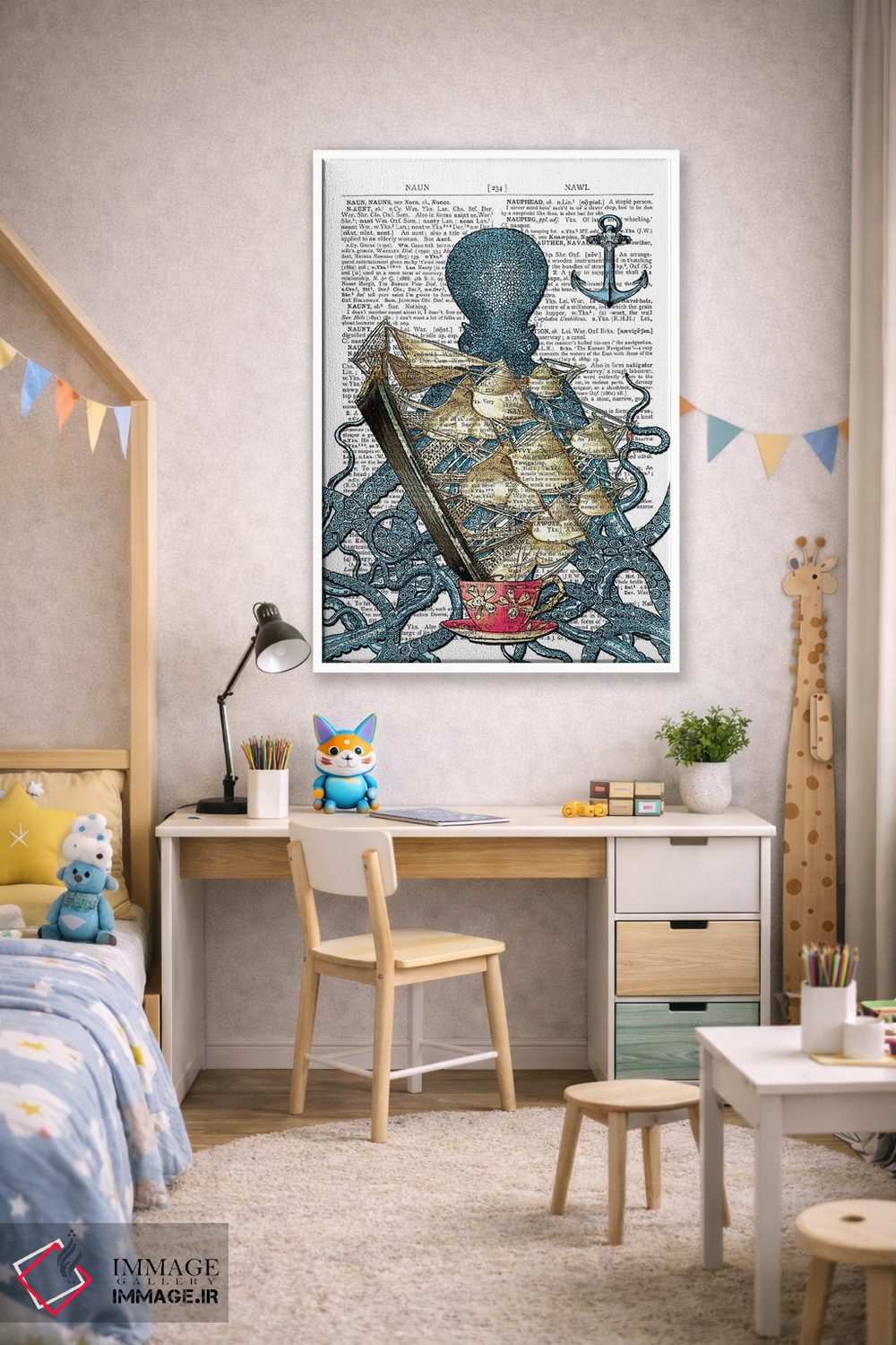 تابلو دکوراتیو اختاپوس آبی اثر این د فریم شاپ - D1W