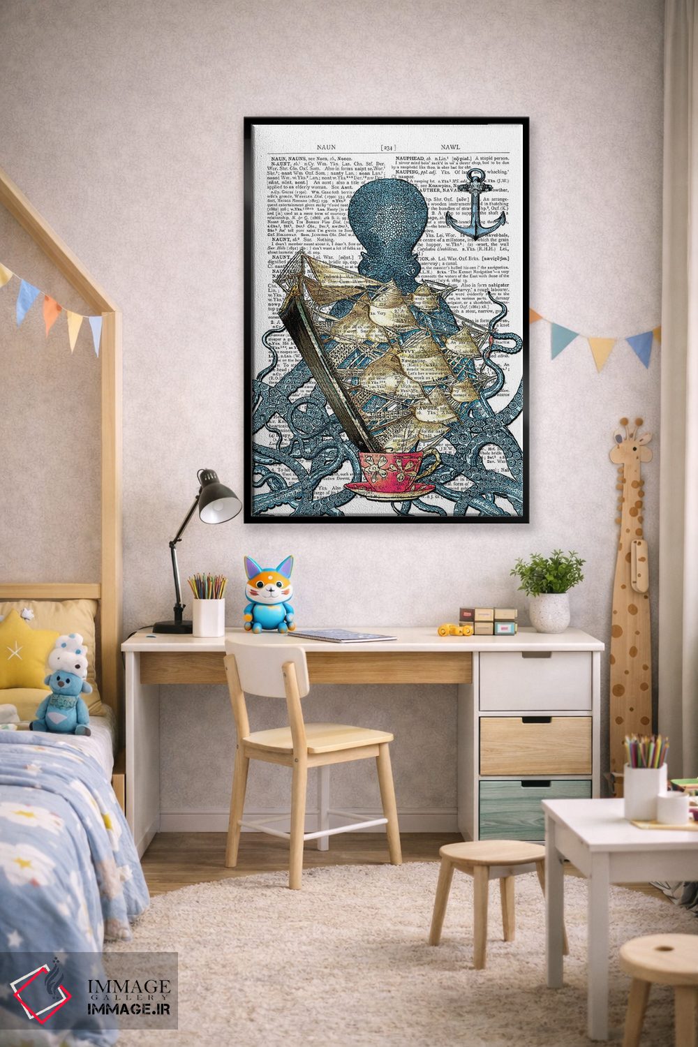 تابلو دکوراتیو اختاپوس آبی اثر این د فریم شاپ - D2B